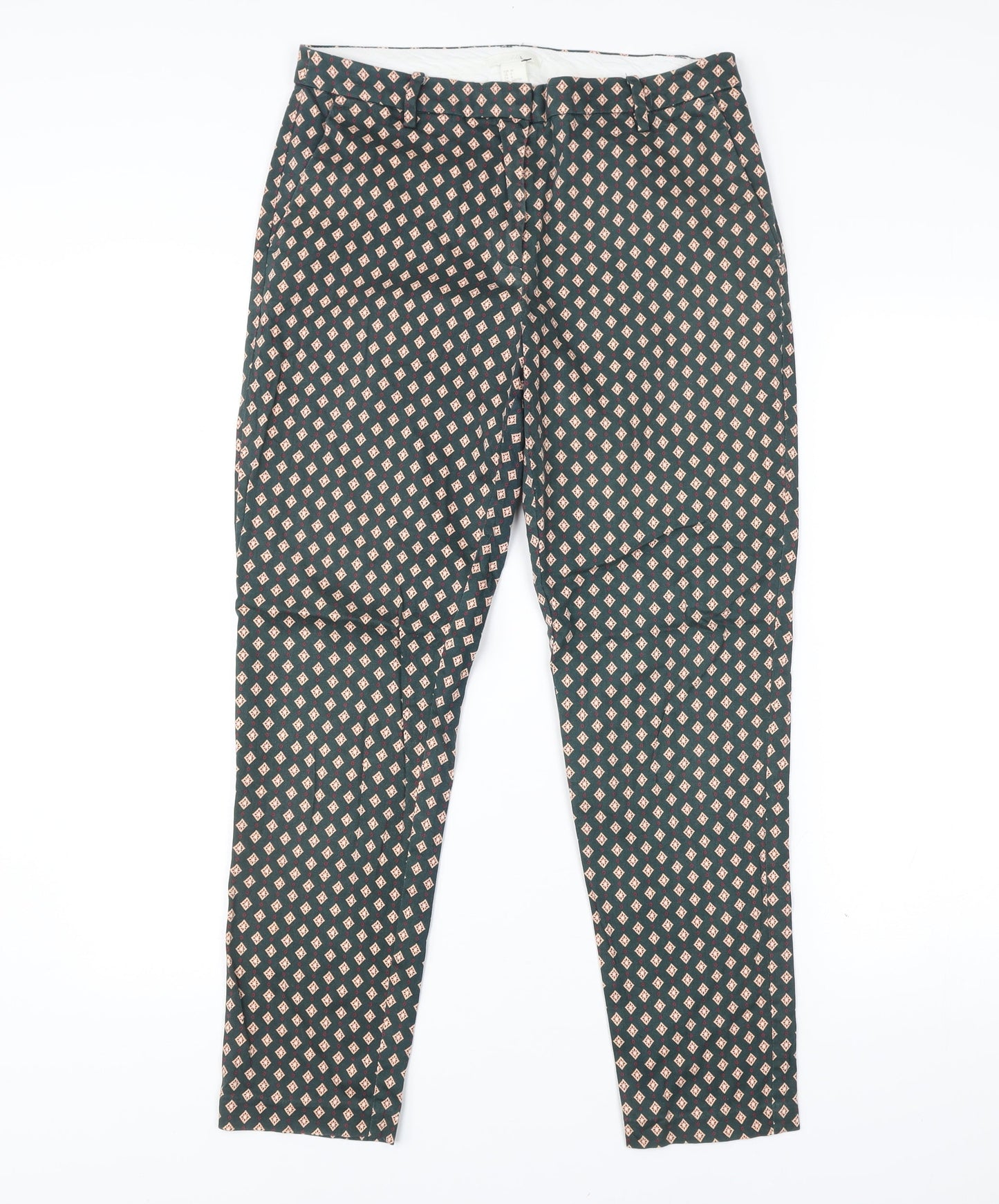 Womens UK Size 10 H&M Slim Fit Chino Green Trousers