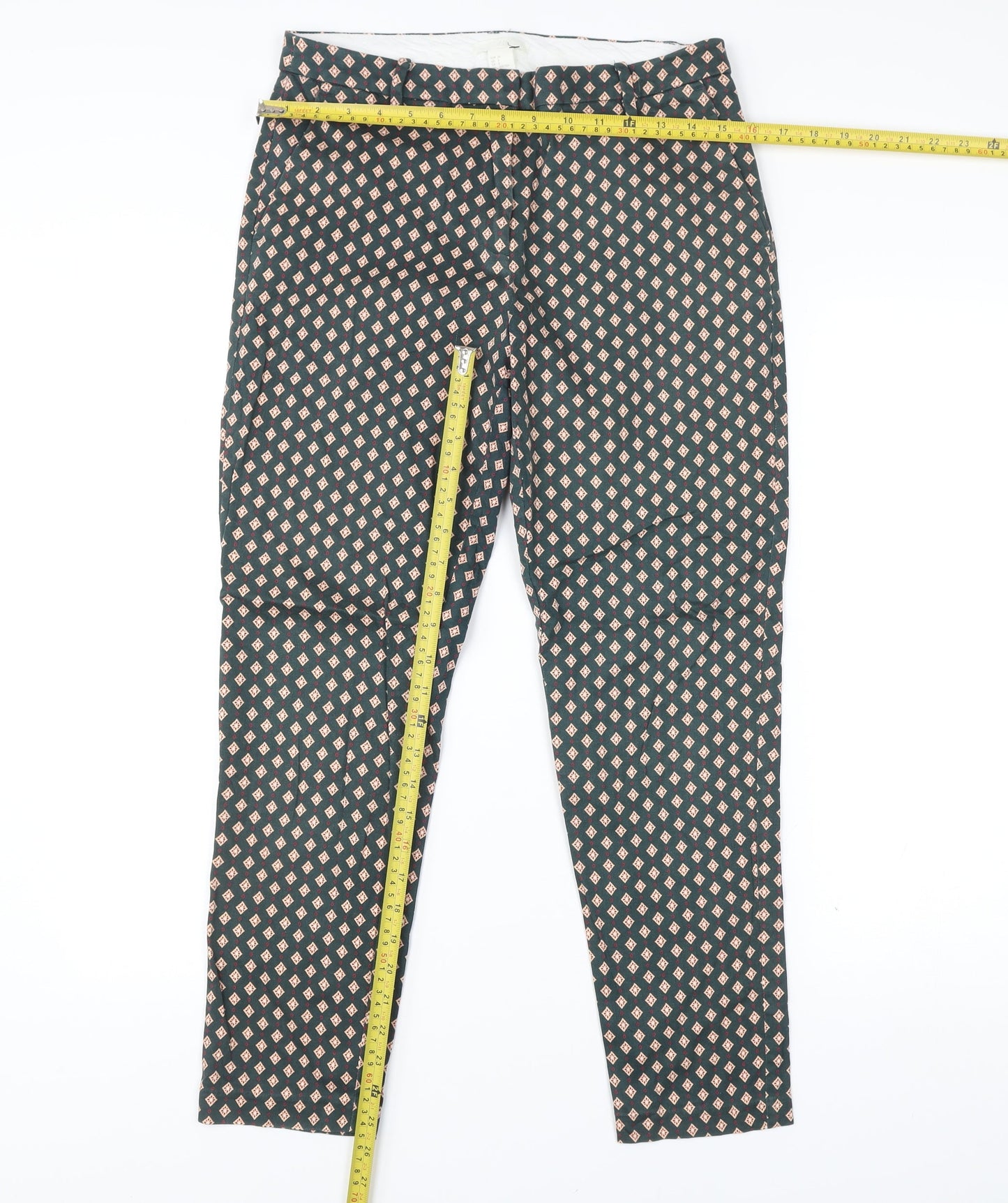 Womens UK Size 10 H&M Slim Fit Chino Green Trousers