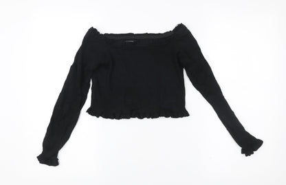 Womens UK Size 10 Threadbare Black Cropped Blouse