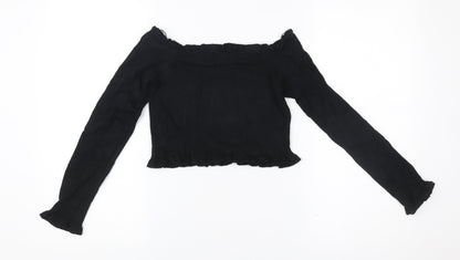 Womens UK Size 10 Threadbare Black Cropped Blouse