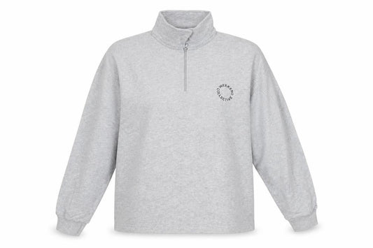 Front view of ASOS DESIGN Women Grey, size 8, Pullover Sweatshirt 1/4 Zip Logo