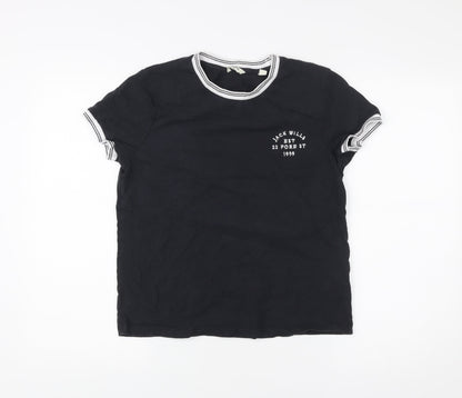 Jack Wills Womens Black Ringer T-Shirt Size S Cotton Casual