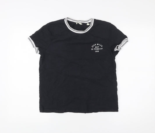 Jack Wills Womens Black Ringer T-Shirt Size S Cotton Casual