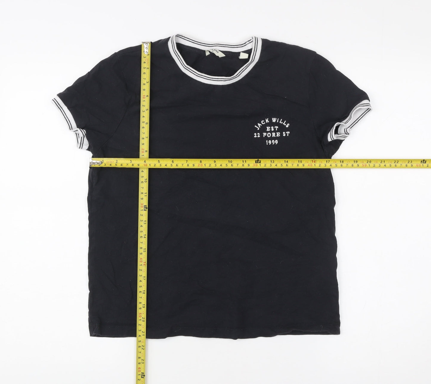 Jack Wills Womens Black Ringer T-Shirt Size S Cotton Casual