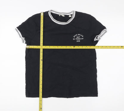 Jack Wills Womens Black Ringer T-Shirt Size S Cotton Casual