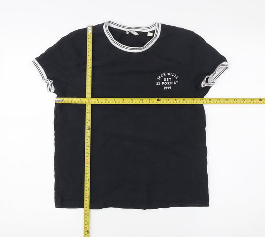 Jack Wills Womens Black Ringer T-Shirt Size S Cotton Casual