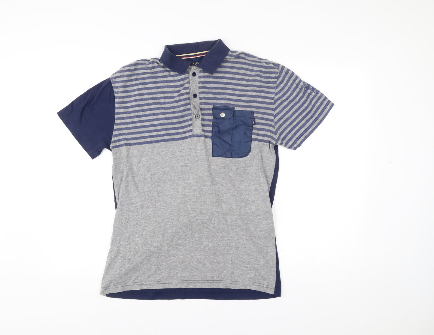 Egan Men's Blue Grey Striped Cotton Polo Shirt Size L