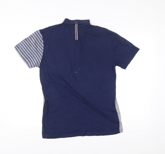 Egan Men's Blue Grey Striped Cotton Polo Shirt Size L