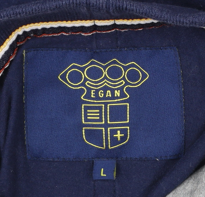 Egan Men's Blue Grey Striped Cotton Polo Shirt Size L