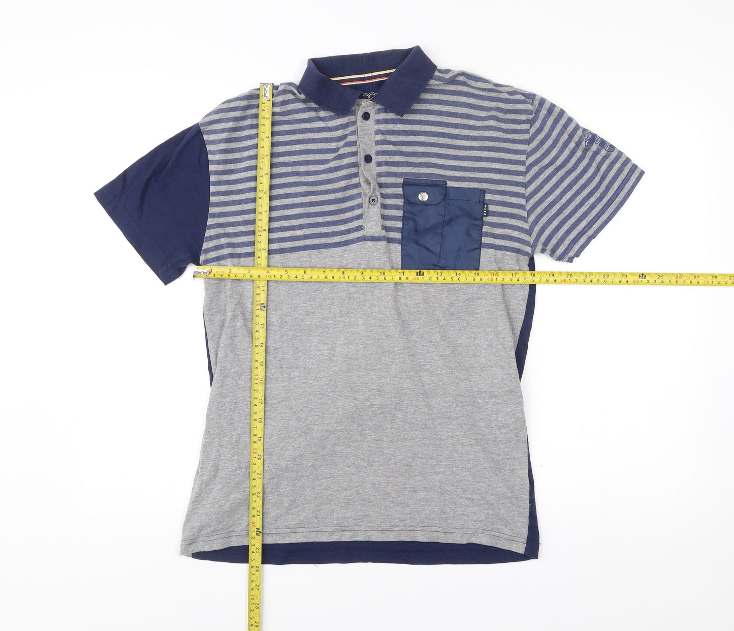 Egan Men's Blue Grey Striped Cotton Polo Shirt Size L