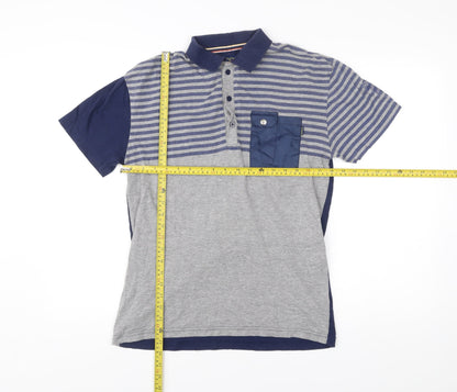 Egan Men's Blue Grey Striped Cotton Polo Shirt Size L