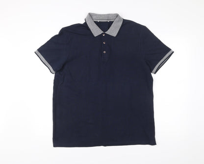 Austin Reed Men's Blue Cotton Polo Shirt L Short Sleeve