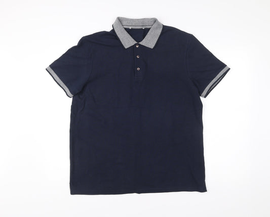 Austin Reed Men's Blue Cotton Polo Shirt L Short Sleeve