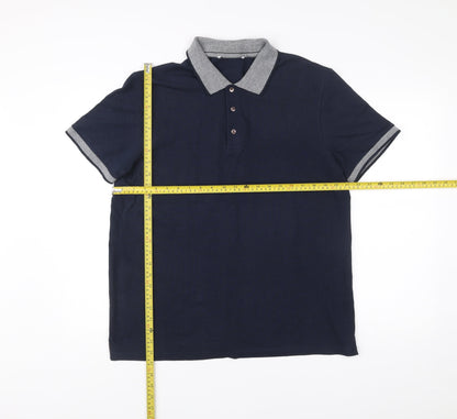 Austin Reed Men's Blue Cotton Polo Shirt L Short Sleeve