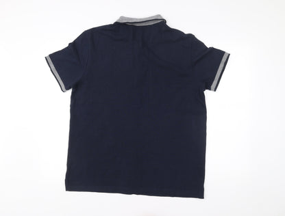 Austin Reed Men's Blue Cotton Polo Shirt L Short Sleeve