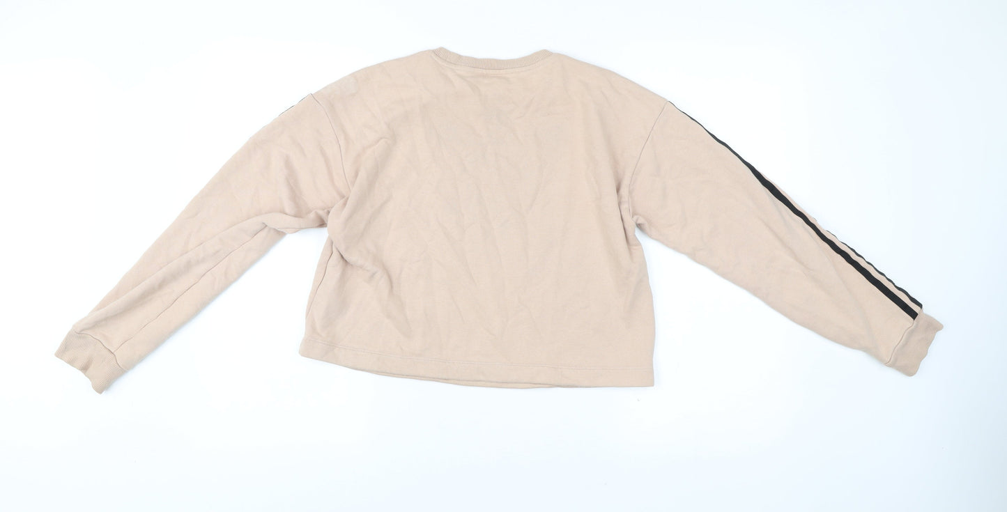 Adidas Womens Beige Sweatshirt Size 10 Crew Neck Pullover Logo Print