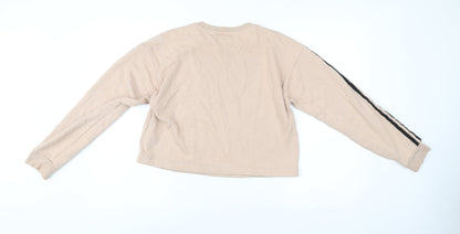 Adidas Womens Beige Sweatshirt Size 10 Crew Neck Pullover Logo Print