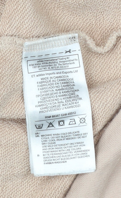 Adidas Womens Beige Sweatshirt Size 10 Crew Neck Pullover Logo Print