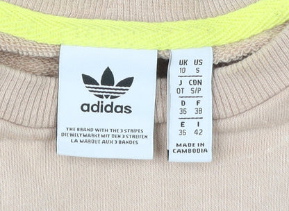 Adidas Womens Beige Sweatshirt Size 10 Crew Neck Pullover Logo Print
