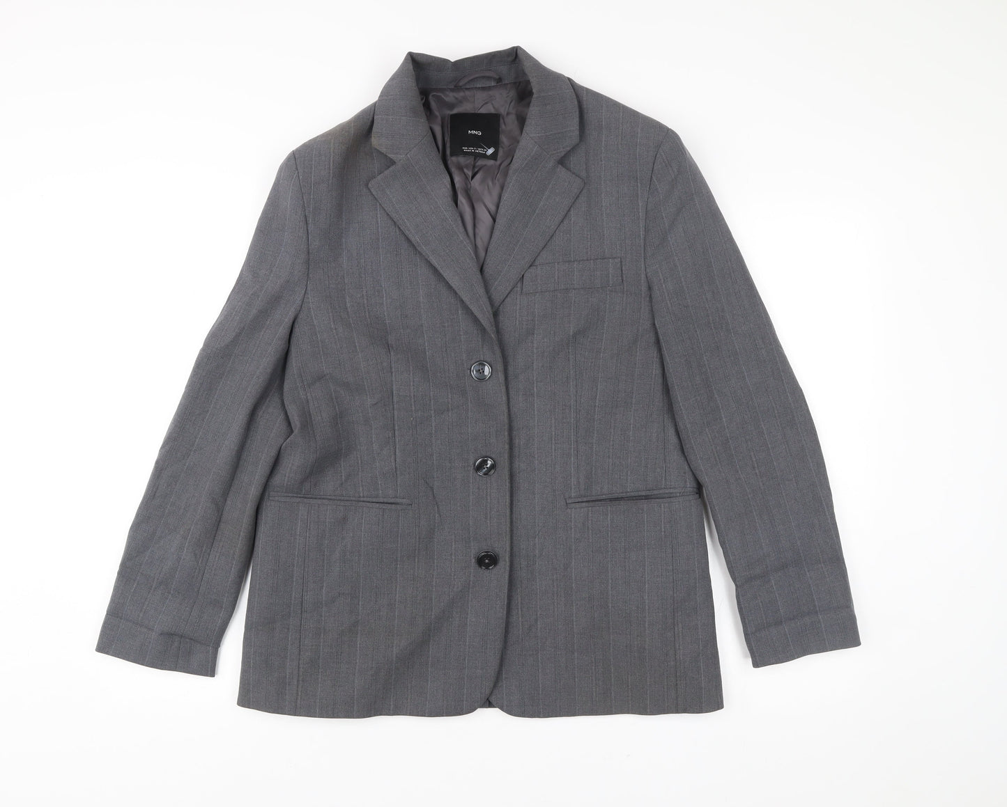 MNG Men’s Grey Striped Blazer Jacket Size S Regular Fit Smart