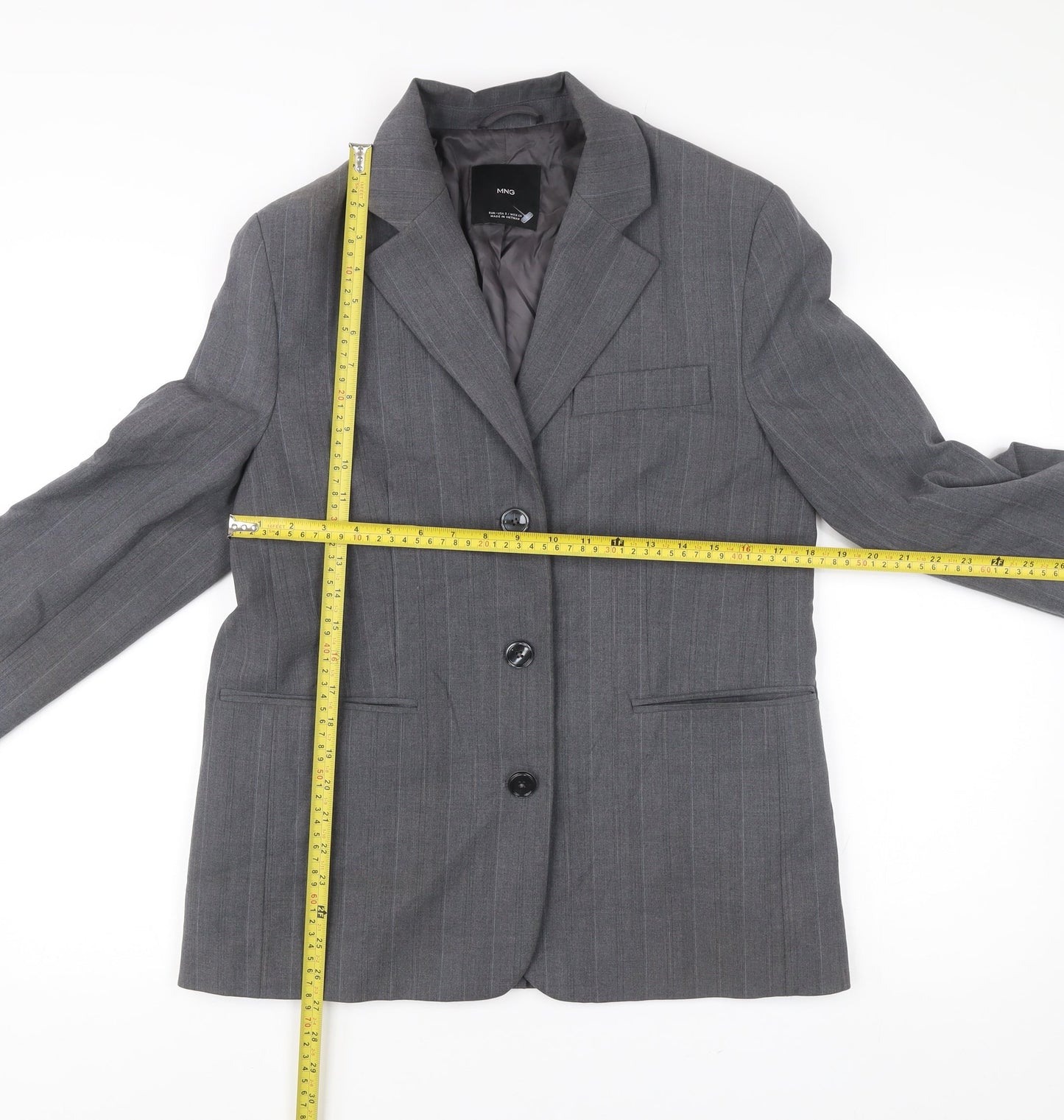 MNG Men’s Grey Striped Blazer Jacket Size S Regular Fit Smart