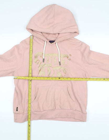 Superdry Womens Pink Pullover Hoodie UK 14 Logo Glitter Casual