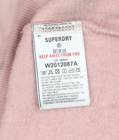 Superdry Womens Pink Pullover Hoodie UK 14 Logo Glitter Casual
