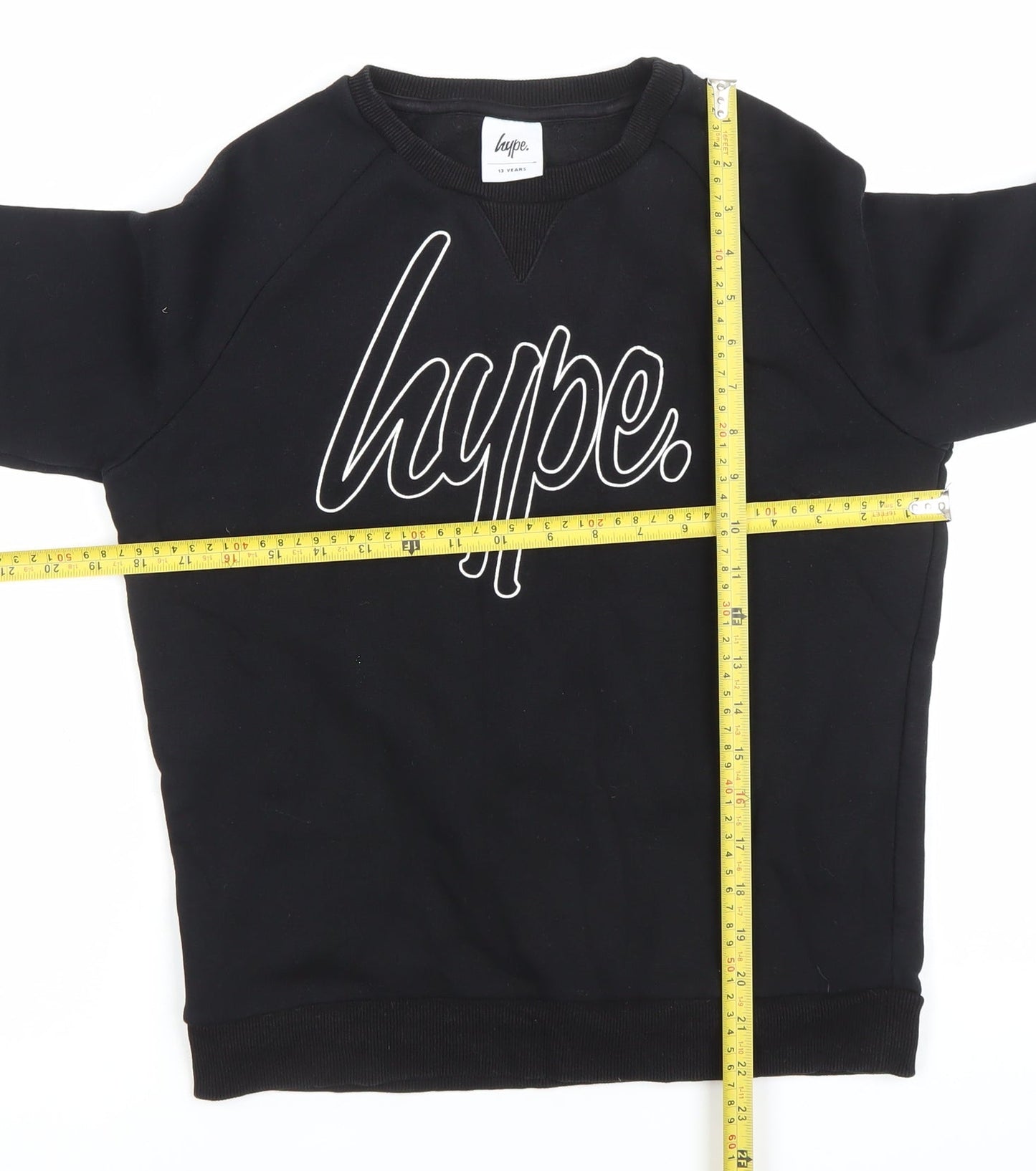 Hype Boys Black Sweatshirt 13 Years Crew Neck Pullover Logo Jumper
