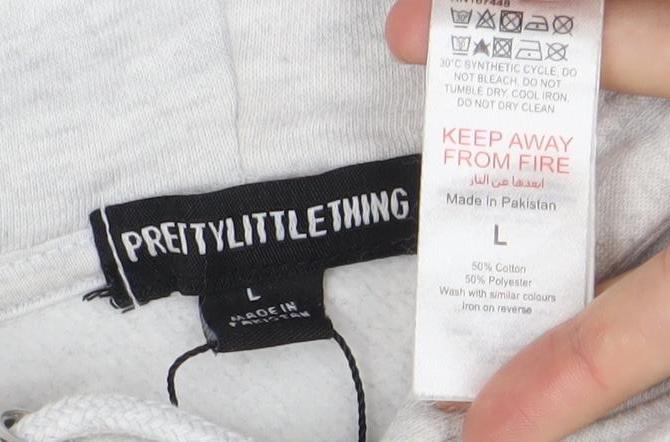 PrettyLittleThing Women’s Grey Hoodie Size L Chill Club Pullover