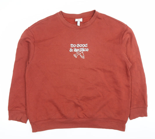 H&M Women XL Brown Graphic Pullover Sweatshirt Relaxed Fit