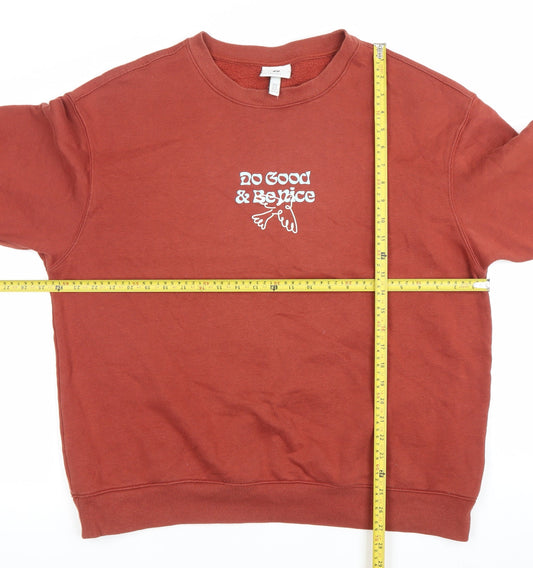 H&M Women XL Brown Graphic Pullover Sweatshirt Relaxed Fit