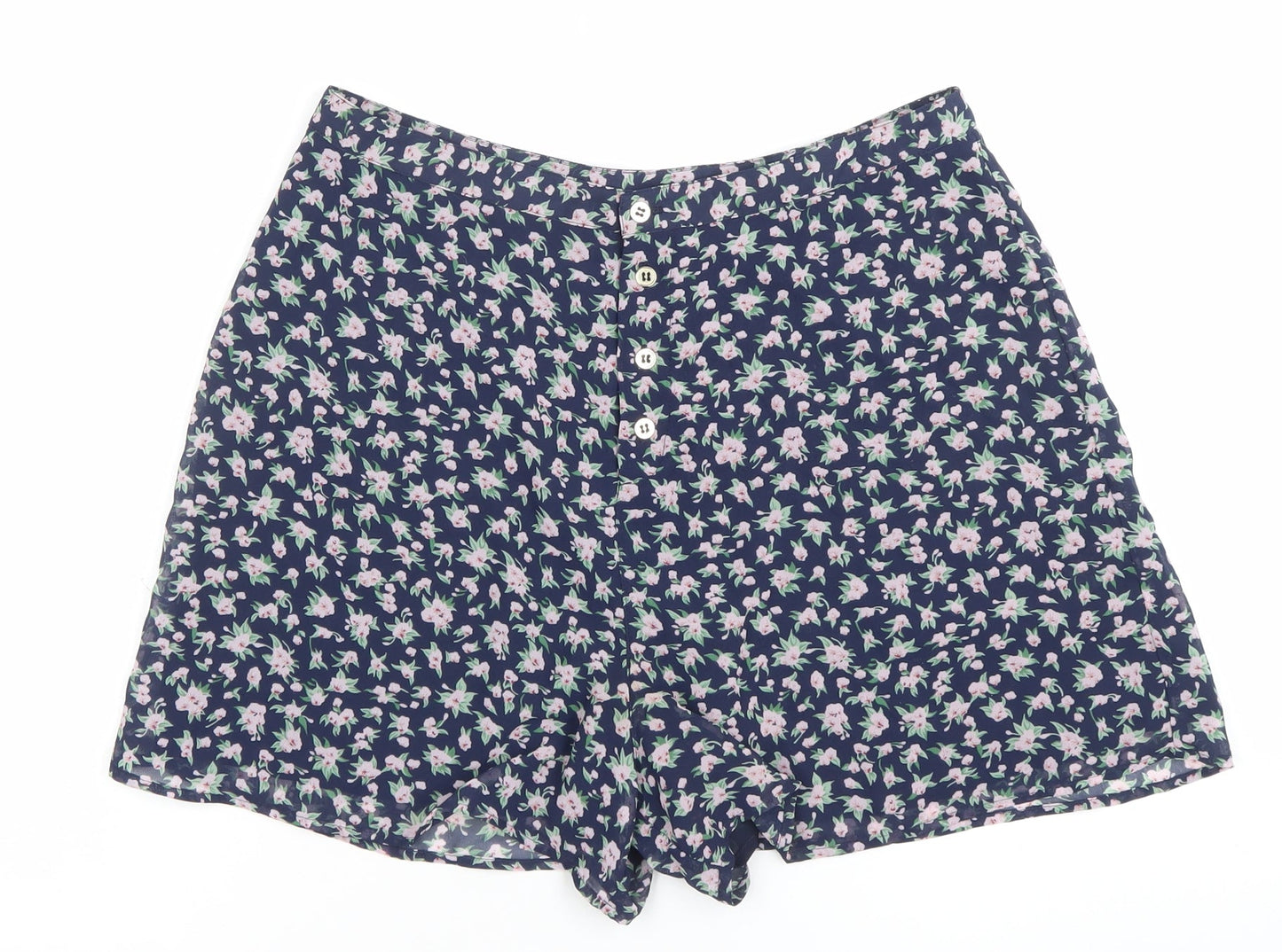 Topshop Womens Blue Floral High Rise Button Shorts Size 12