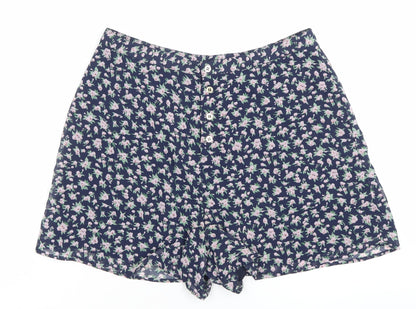 Topshop Womens Blue Floral High Rise Button Shorts Size 12