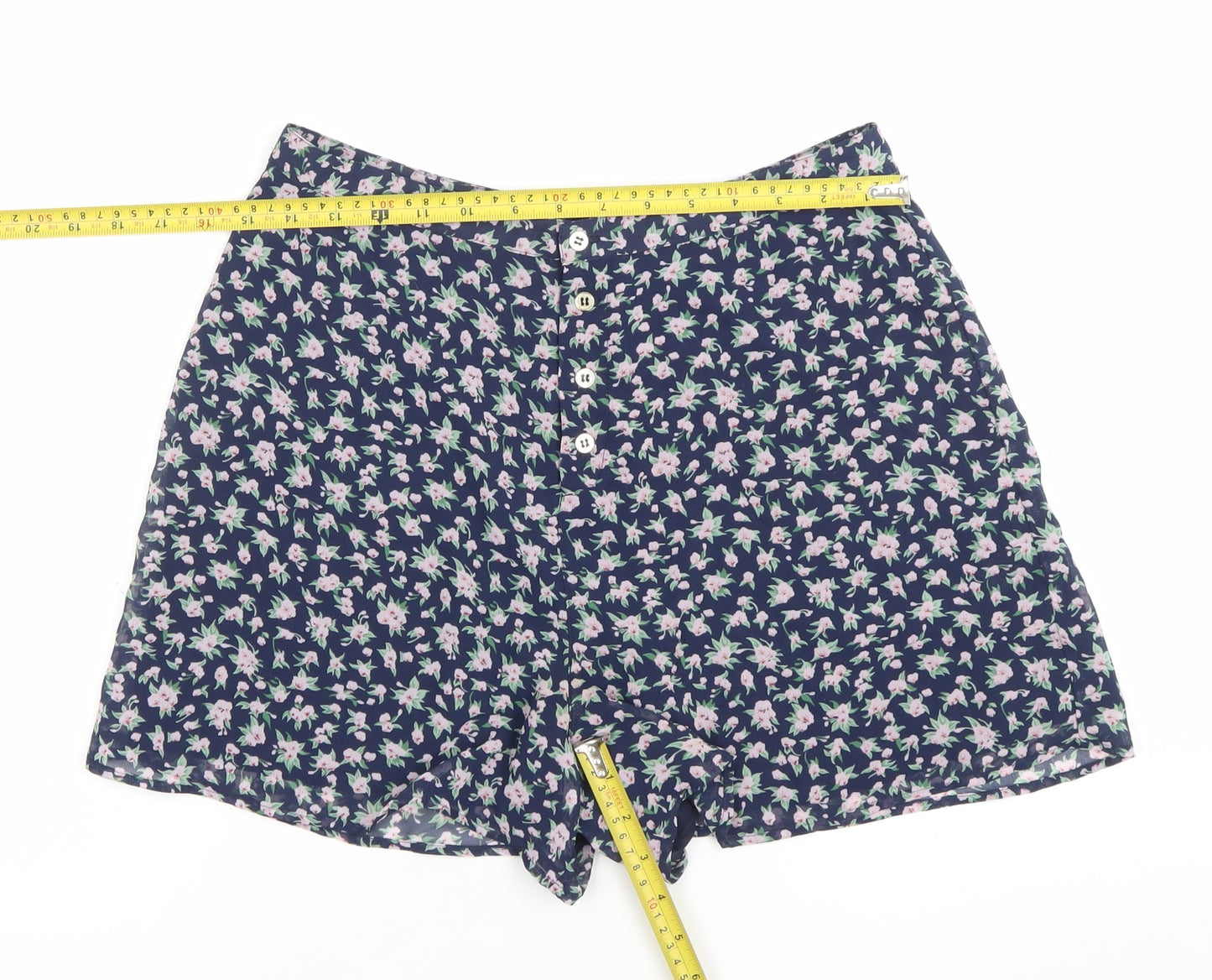 Topshop Womens Blue Floral High Rise Button Shorts Size 12