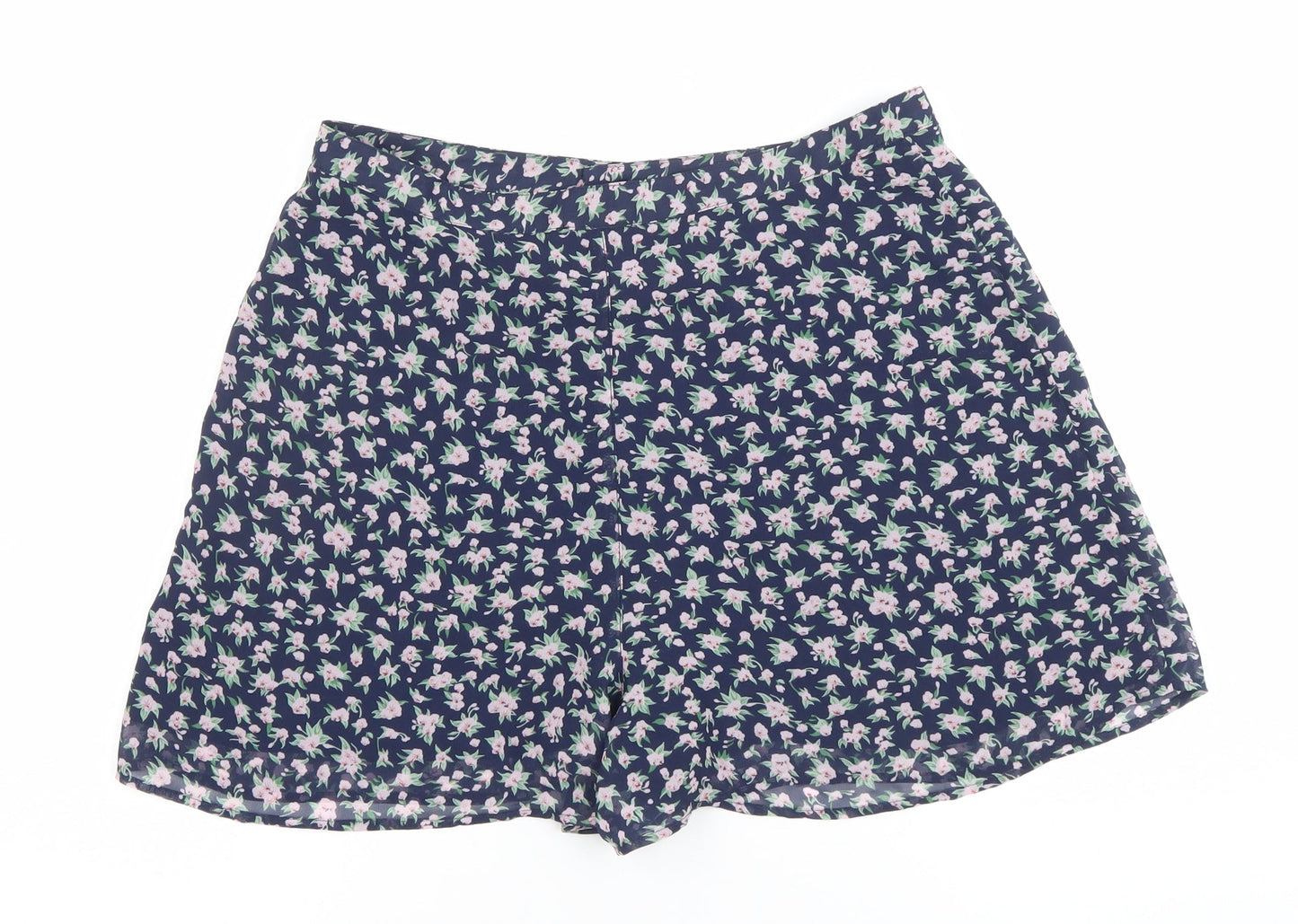 Topshop Womens Blue Floral High Rise Button Shorts Size 12