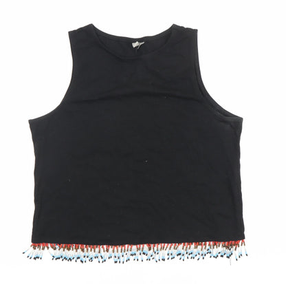 ASOS Womens Black Cotton Beaded Cropped Tank Top Size 8