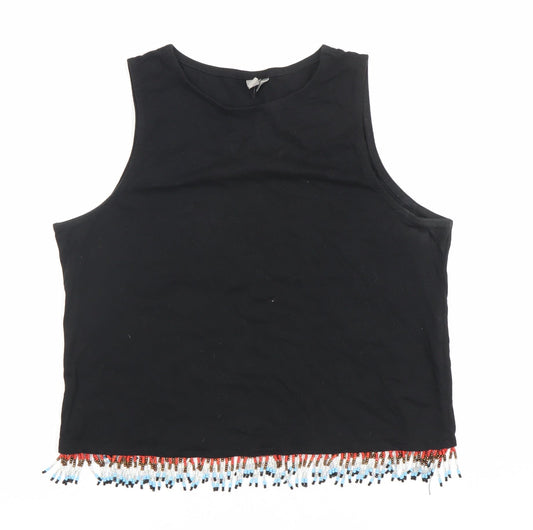 ASOS Womens Black Cotton Beaded Cropped Tank Top Size 8
