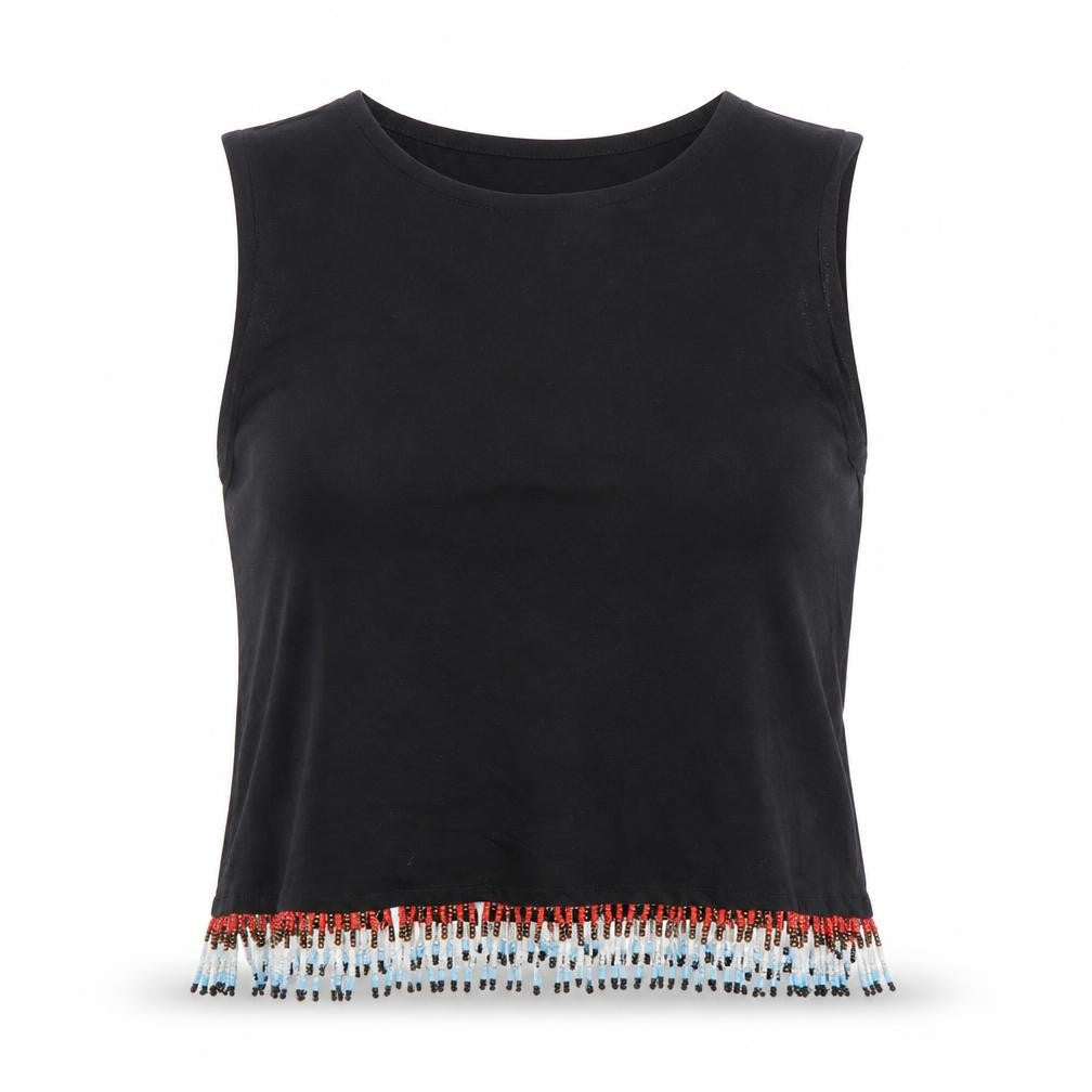 ASOS Womens Black Cotton Beaded Cropped Tank Top Size 8