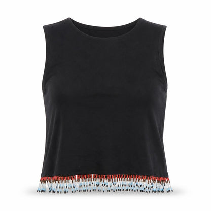 ASOS Womens Black Cotton Beaded Cropped Tank Top Size 8