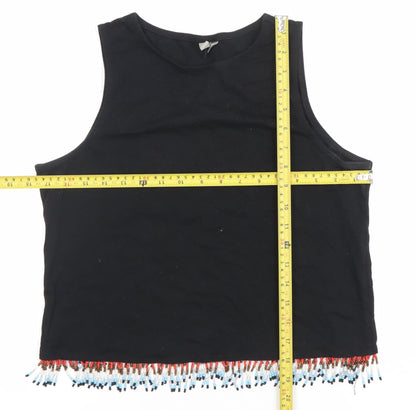 ASOS Womens Black Cotton Beaded Cropped Tank Top Size 8