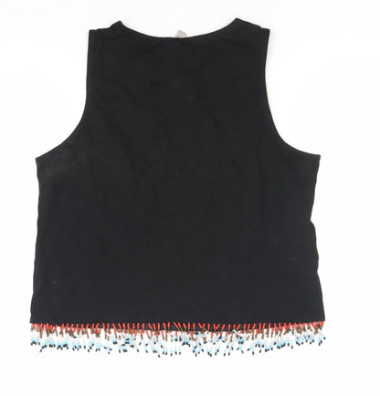 ASOS Womens Black Cotton Beaded Cropped Tank Top Size 8