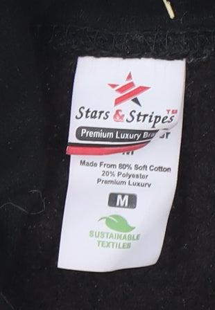 Mens UK Size M Stars & Stripes Black Pullover Hoodie