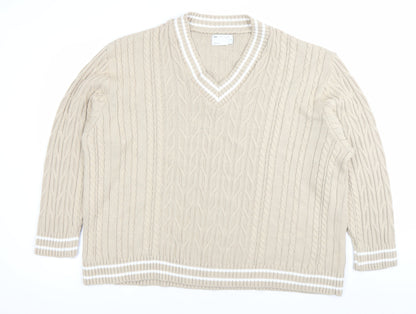 ASOS Men’s Beige XL V-Neck Cable-Knit Pullover Jumper