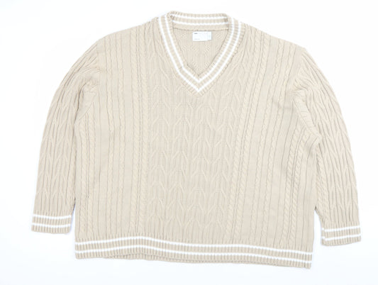 ASOS Men’s Beige XL V-Neck Cable-Knit Pullover Jumper