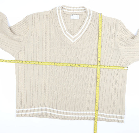 ASOS Men’s Beige XL V-Neck Cable-Knit Pullover Jumper