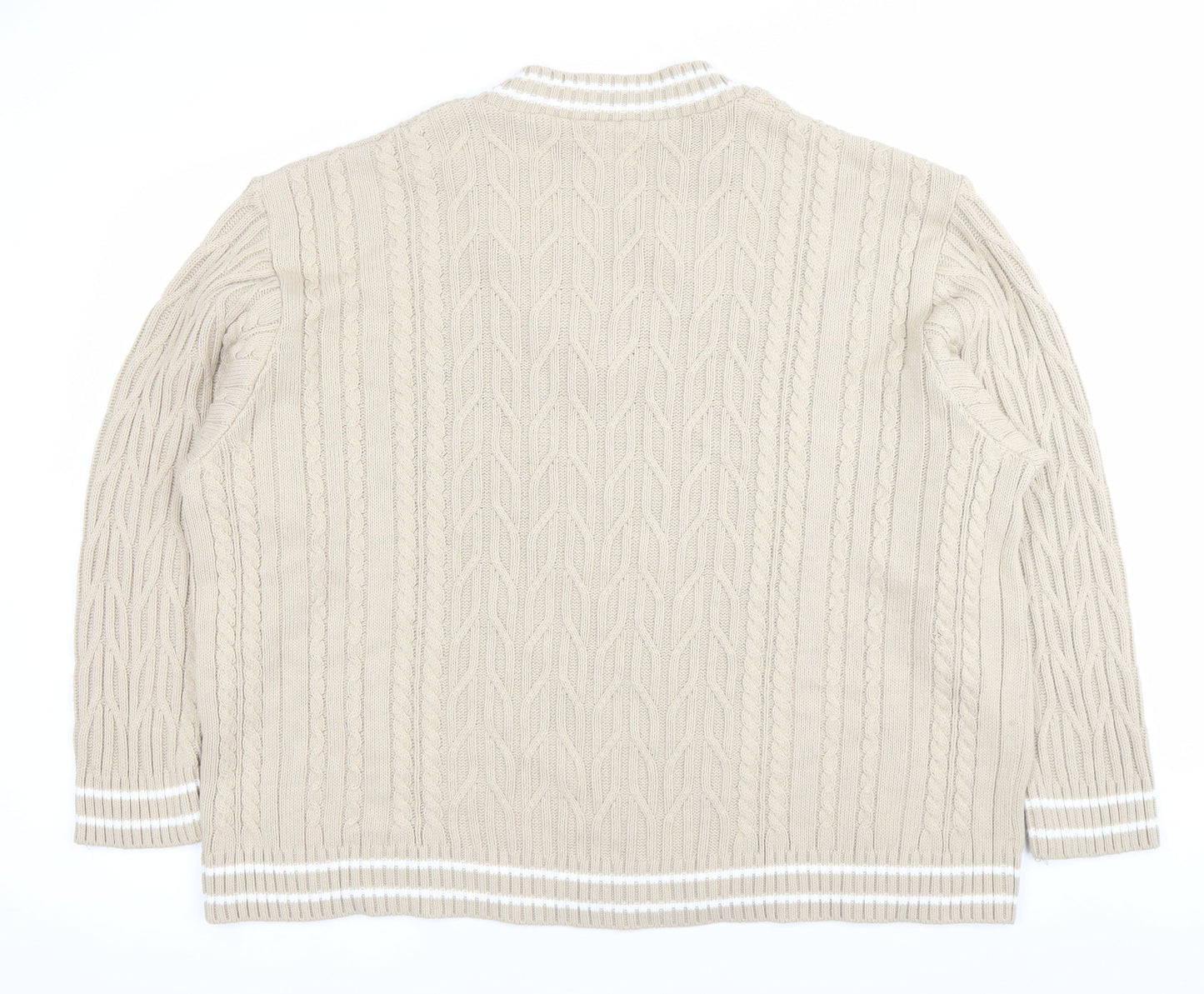 ASOS Men’s Beige XL V-Neck Cable-Knit Pullover Jumper