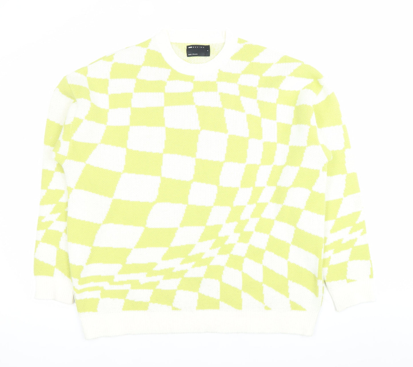 ASOS DESIGN Men’s Multicoloured Check Jumper Size S Crew Neck Knit