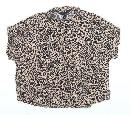 New Look Women’s Beige Leopard Print Button-Up Shirt Size 14