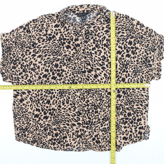 New Look Women’s Beige Leopard Print Button-Up Shirt Size 14