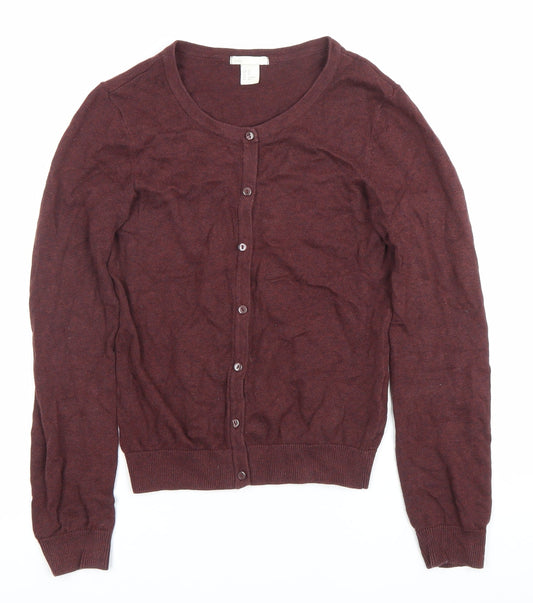 BASIC Womens Brown XS Button Up Cotton Long Sleeve Cardigan